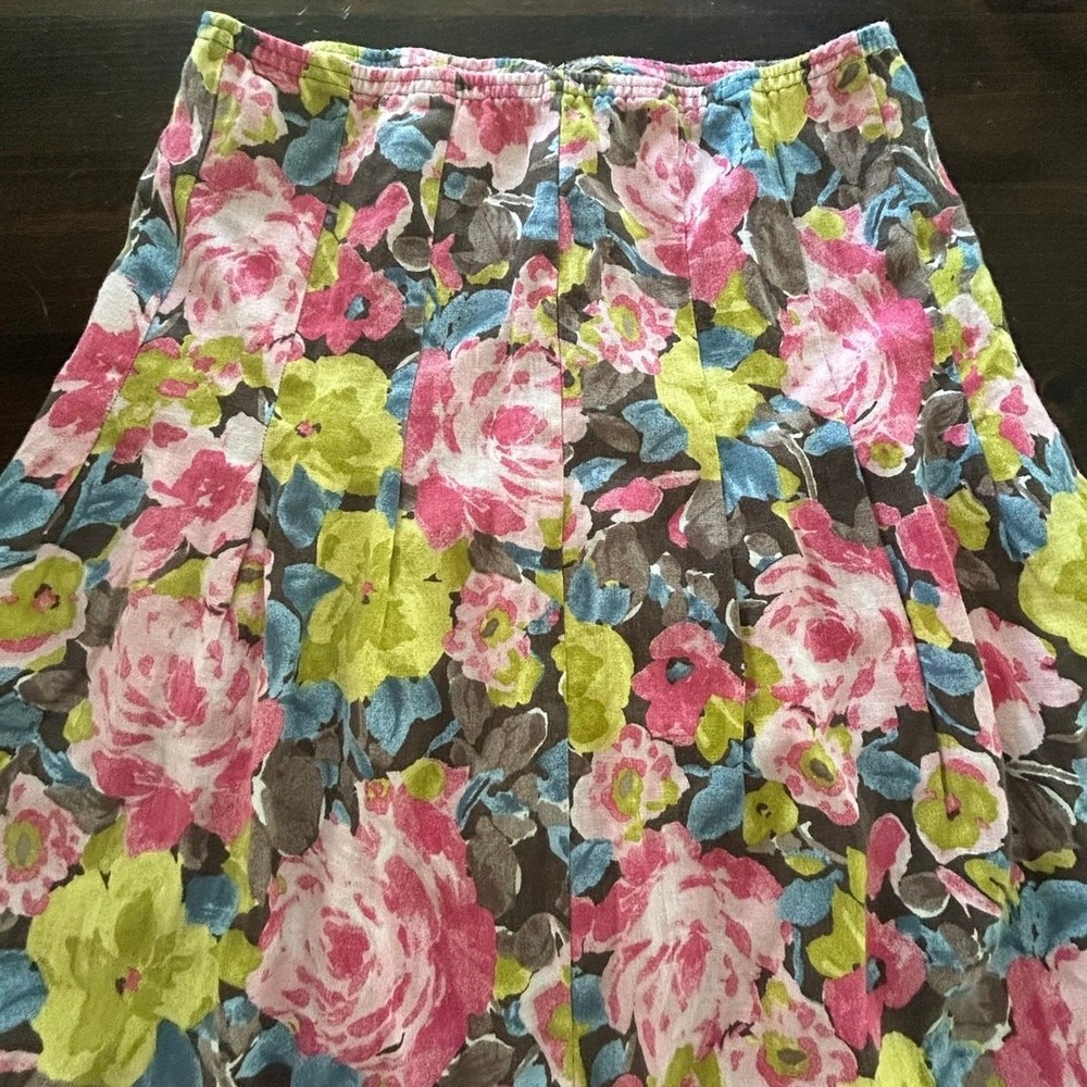 J. Jill Skirt 100% Linen Pleated Floral Feminine Cottagecore Colorful‎ Sz Small - Picture 3 of 7
